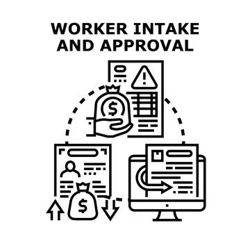 Worker intake approval process managing employment documents and money Illustrazione stock