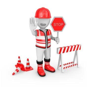 Worker isolated on white background shows stop gesture Stock Illustration