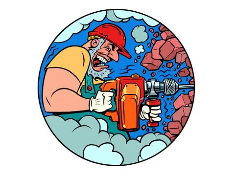 Worker with a jackhammer. Hard work. Construction and road services Stock Illustration