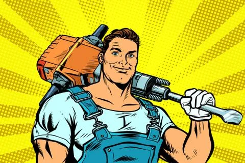 Worker with a jackhammer Stock Illustration