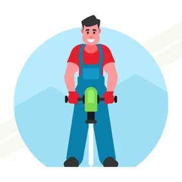 Worker-with-jackhammer Stock Illustration