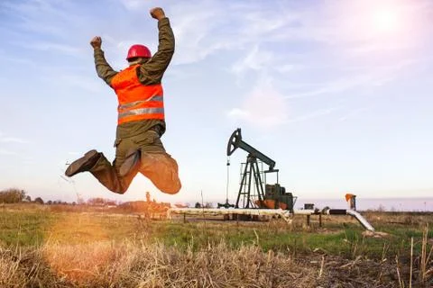 Worker jumping with joy Stock Photos