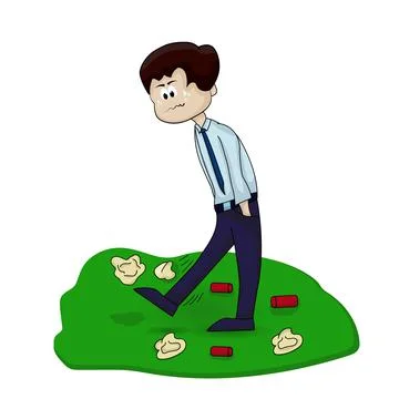 Worker kicks trash Stock Illustration