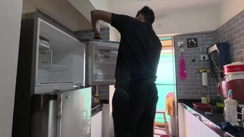 Worker Kitchen Appliance Cleaning Refrigerator Hygiene Maintenance Footage Stock Footage 335627067