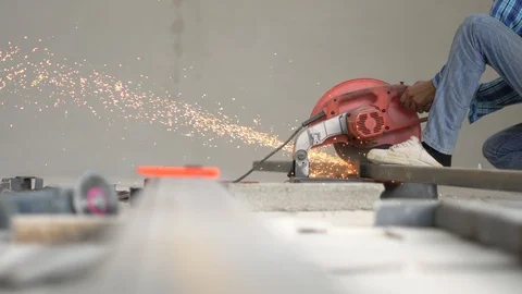 Worker labor cutting C line metal Stock Footage 89220200