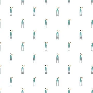 Worker on ladder drilling seamless pattern background Illustrazione stock