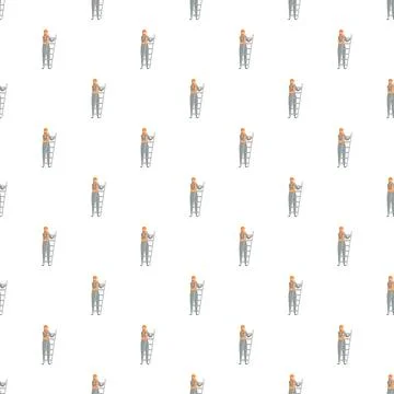 Worker with ladder seamless pattern on white background Illustrazione stock