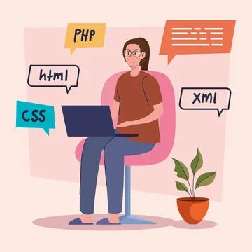 Worker lady of developer web 스톡 일러스트