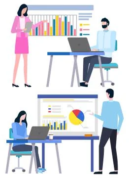 Worker with Laptop, Successful Strategy Vector Illustrazione stock