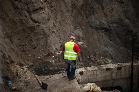 Worker in the large pit Stock Photos