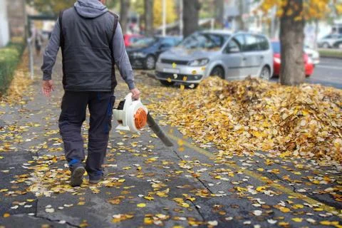 Worker with a leaf blower Stock Photos