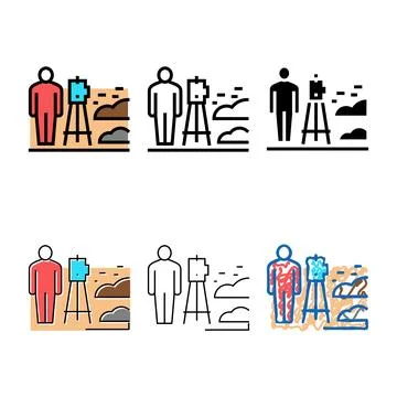 Worker with lever researching place variants for building road color icon v.. Ilustración de archivo
