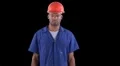 Worker lifts up hammer and crowbar and looks confused HD Footage