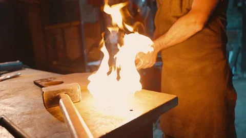 A worker lights an oxy-fuel welding torch, creating a giant flame in a workshop Stock Footage 224721558