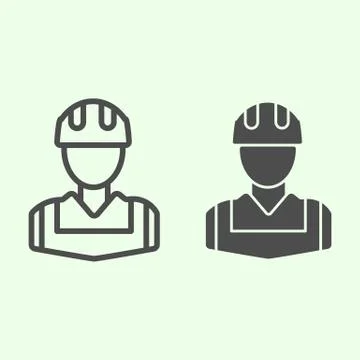 Worker line and solid icon. Construction man with jacket and helmet outline Stock Illustration