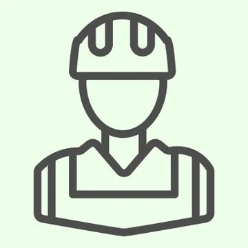 Worker line icon. Construction man with jacket and hardhat helmet outline style Stock Illustration