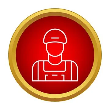 Worker line icon on red gold button Stock Illustration