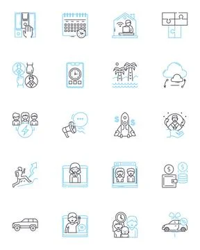 Worker linear icons set. Laborer, Employee, Tradesman, Operative, Craftsperson Stock Illustration