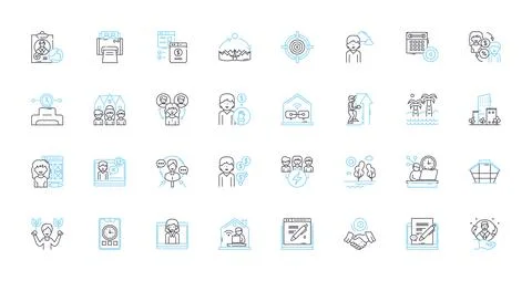 Worker linear icons set. Laborer, Employee, Tradesman, Operative, Craftsperson Stock Illustration