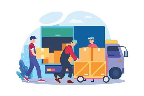 Worker loading packages on the truck Stock Illustration