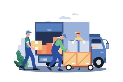 Worker Loading Packages On The Truck Stock Illustration