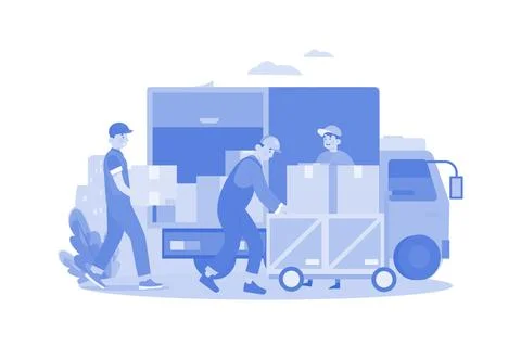Worker Loading Packages On The Truck Illustration concept on white background イラスト素材