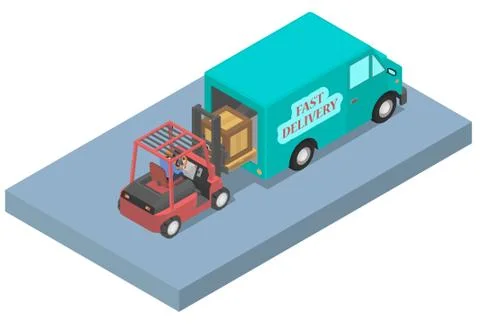Worker loads a van with a forklift. Stock Illustration