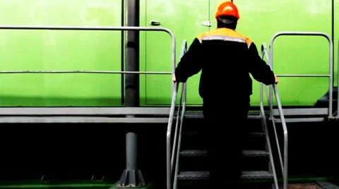 Worker Lowered Down From Platform Stock Footage 10790381