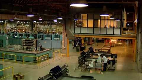 Worker with Mail Cart in Postal Distribution and Sorting Center - High Angle Stock Footage 154878132