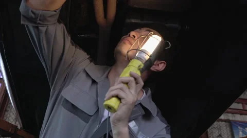 Worker maintenance under the car Stock Footage 177939461