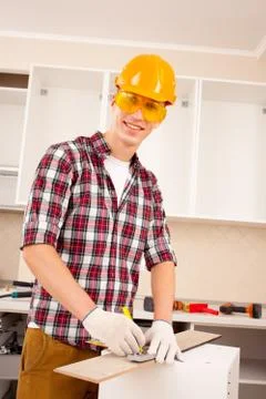Worker makes marks Stock Photos