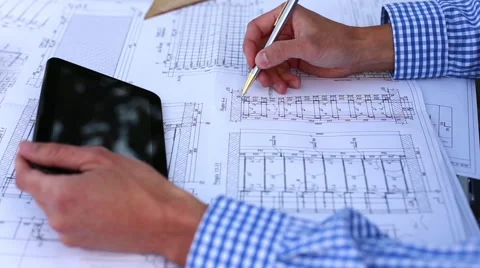 Worker Making Calculations by Means the Tablet Stock Footage 55632030