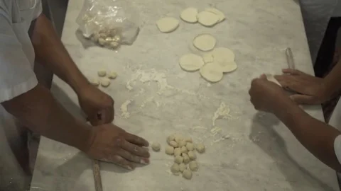 Worker making dumplings. Close up. Slow motion.  Video stock 78885556