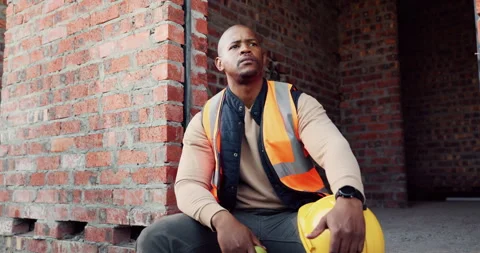 Worker, man and lunch break at construction site with building project, time Stock Footage 336260674