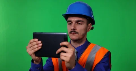Worker Man Browse Digital Tablet Looking Up Overview Reporting Control Data Job Stock Footage 75838299