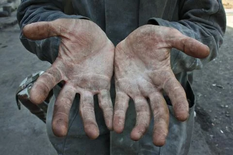 Worker Man with Dirty Hands Stock Photos