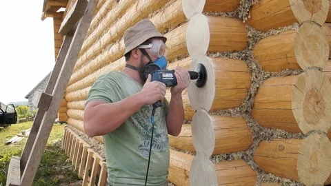 Worker man with electric sander tool Stock Footage 79923657