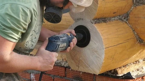 Worker man with electric sander tool Stock Footage 80051307