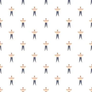 Worker man holding fabric roll seamless pattern Illustrazione stock