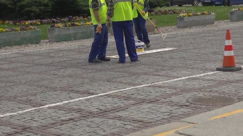 Worker man marking the street Stock Footage 7735233