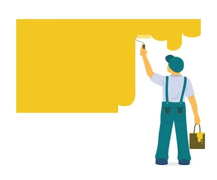 Worker Man Paint Wall with Roller for Renovation Concept Illustration Stock Illustration