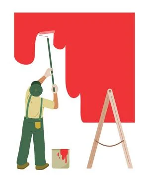 Worker Man Paint Wall with Roller for Renovation Concept Illustration Stock Illustration