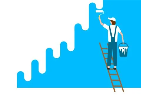Worker man paints wall. Vector illustration. Eps Illustrazione stock