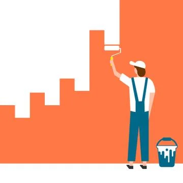Worker man paints wall. Vector illustration. Eps Stock Illustration