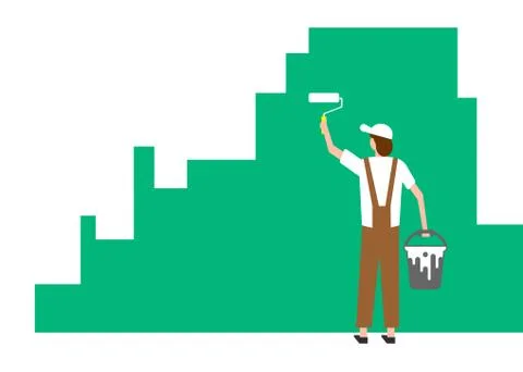 Worker man paints wall. Vector illustration. Eps Stock Illustration