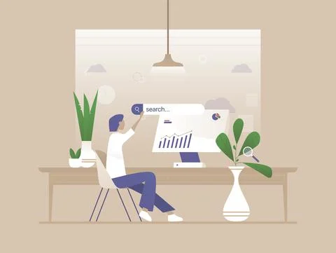Worker man searching on web. Vector illustration 스톡 일러스트