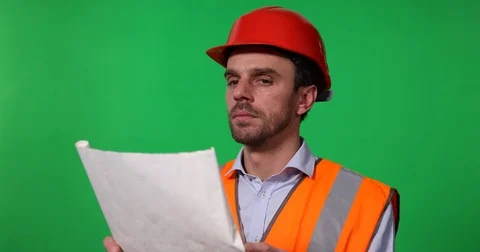 Worker Man Seeking Away Examining Draft Map Responsible Master Engineer Inspect Video stock 77005962