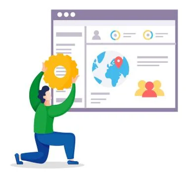 Worker Man Setting Website Optimization Vector Stock Illustration