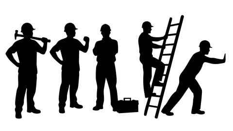 Worker man silhouette collection for Labour Day. Construction and professio.. Stock Illustration