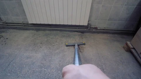 Worker man use vacuum cleaner in construction Stock Footage 127249298